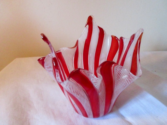 Vintage Murano Red & White Stripe Dish