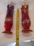TWO Indiana carnival glass red vases