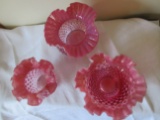 Fenton Cranberry Pink Hobnail Opalescent Ruffled Vases