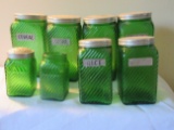 Owens-Illinois Green Spiral Optic 8 pc Canister Set