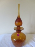 Amber crackle glass decanter w/ stopper