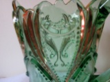 Jefferson Glass Green Idyll pattern gold accents pitcher