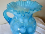 Fenton opalescent blue spot coin bubble pitcher