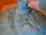 Fenton blue satin water lily candy dish