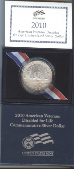 2010 UNC AMERICAN DISABLED VETS SILVER DOLLAR