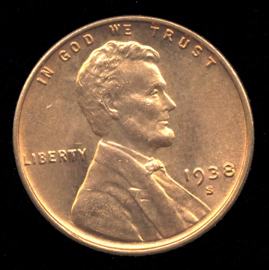 1938-S ... GEM BU RED UNC ... Lincoln Cent
