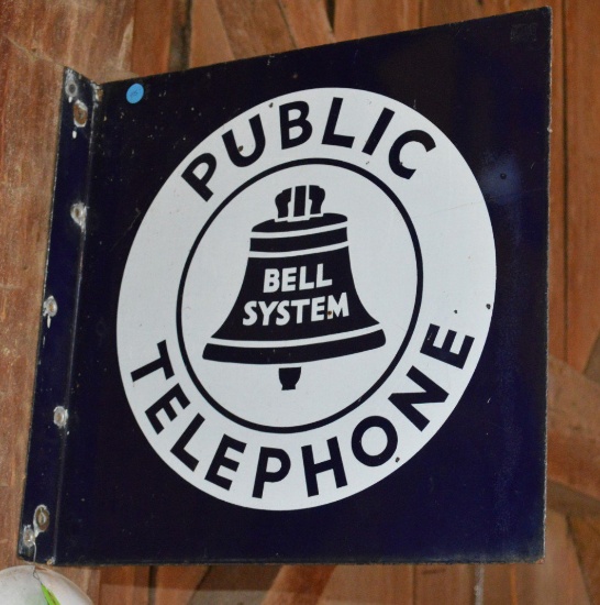 Vintage Enamel Bell System Public Telephone Sign