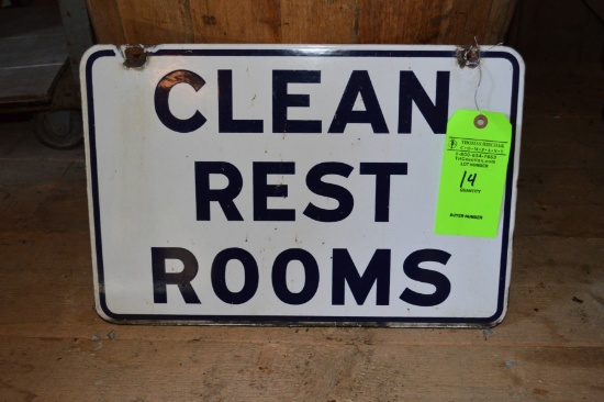 Vintage Enamel Clean Rest Room Sign