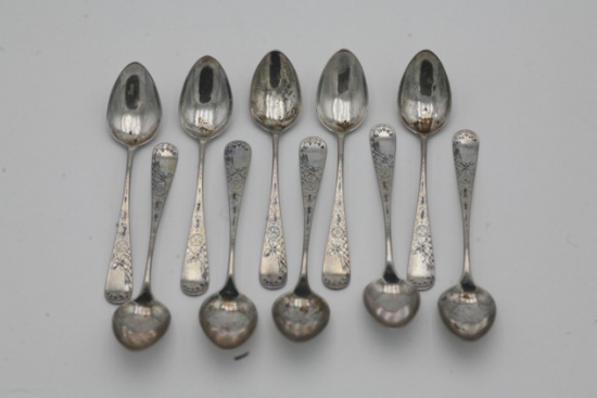 (10) Vintage Bright Cut Sterling Silver Demitasse Spoons