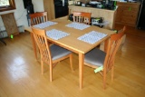 Custom Cherry & Maple Table w/ (4) Cherry Side Chairs w/ Upholstered Seats