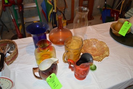 Lot: Glass & Pottery Pitchers