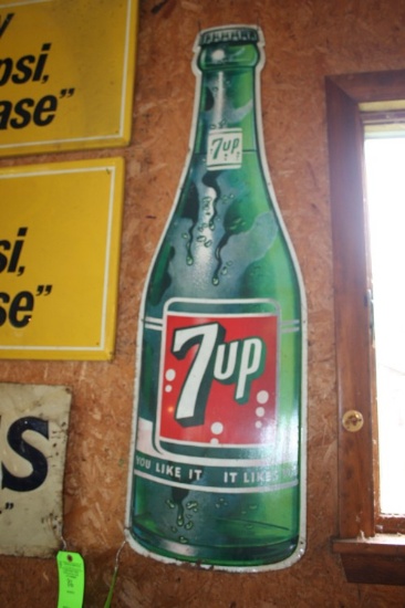 Vintage 1960s 7Up Tin Bottle Sign