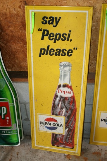 Original Vintage 1965 Pepsi Tin Sign Embossed