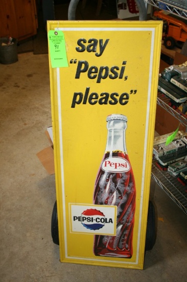Original Vintage 1965 Pepsi Tin Sign Embossed