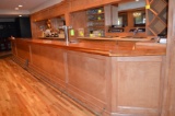 25' Custom Maple Bar w/ Brass Foot Rest; Back Bar Shelves; Storage; Mirror; Divider Wall