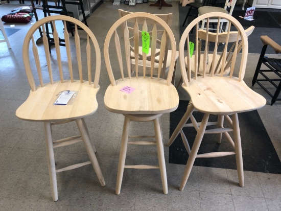 (3) Hardwood High Back Bar Stools