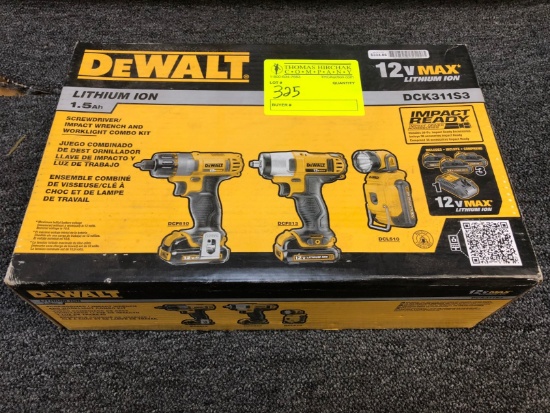 DeWalt Screwdriver, Impact Wrench, Work Light Kit