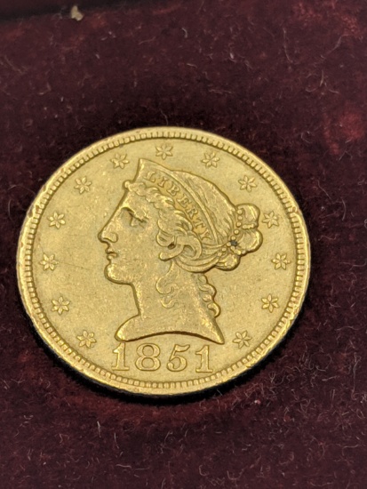 1851 Gold Liberty Head $5