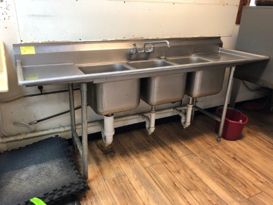 3-Bay SS Sink w/ Drainboards & Faucet