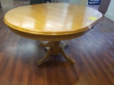 Single Pedestal Wood Dining Table w/ (1) Leaf