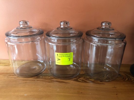 (3) 3 Gallon Glass Cookie Jars