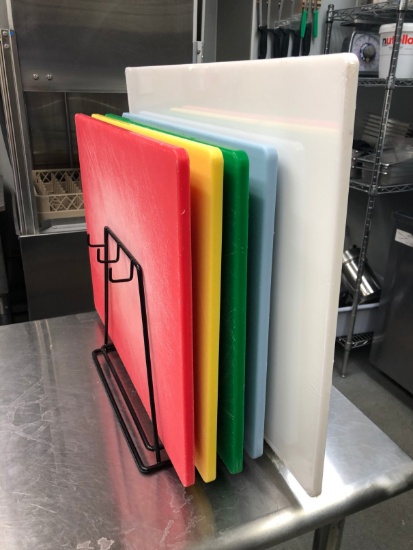(6) Asst. Poly Cutting Boards w/ Stand