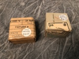 (2) Military Boxes of 7.63 Mauser Ammo, (50) Cartridges Total