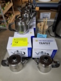 (6) SS Teapots & (10) Honey Dippers