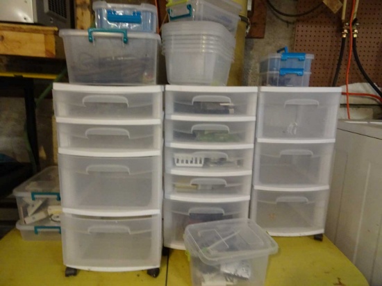 Assorted Roll Around Plastic Tubs & Containers, electric items, frames, Wal