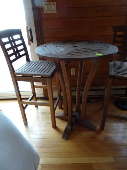 "Outdoor Interiors" Eucalyptus High Table & 2 Chairs w/umbrella
