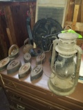 Antique Iron Ware & Dietz Hurricane Lamp