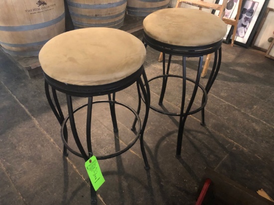 (2) Iron Bar Stools w/ Upholstered Top