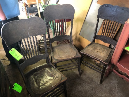 (3) Antique Oak Pressback Chairs