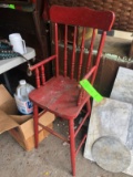 Painted Red Wood Child's Highchair