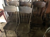 (5) Antique Oak Pressback Kitchen Chairs