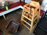 (2) Poly Childrens Booster Seats & (2) Wood High Chairs