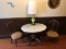 Oval Marble Top Table & (2) Side Chairs & Lamp