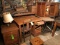 (2) Oak Desks; Oak Cabinet & Stand