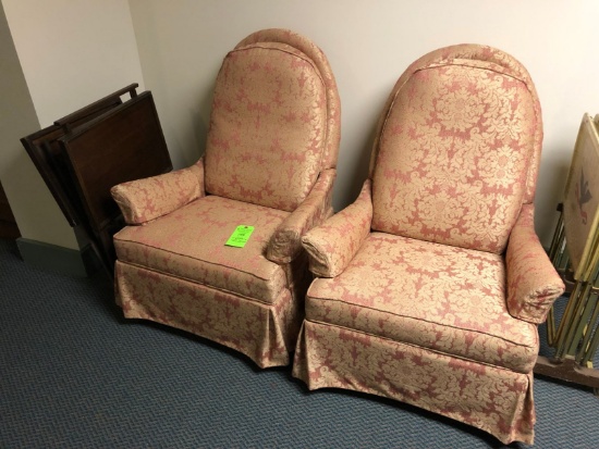 (2) Upholstered Chairs & (2) Sets of TV Trays