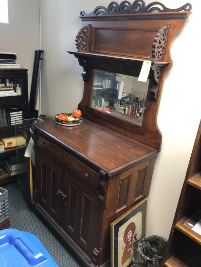 Oak Side Board w/ Beveled Mirror