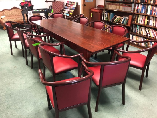 Pine Conference Table w/ (13)Vinyl Upholstered Chairs