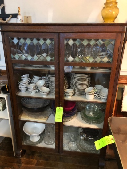 (2) Door Pine China Cabinet w/ Contents