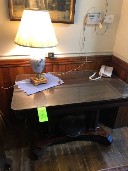 Walnut Double Pedestal Table w/ Glass Top