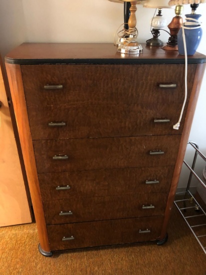 Art Deco Dresser; Bed; Wooden Rocker & Desk