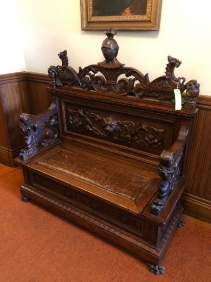Baroque Oak Entry Storage Bench