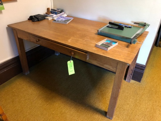 Oak Table w/ 1-Drawer & Paper Cutter