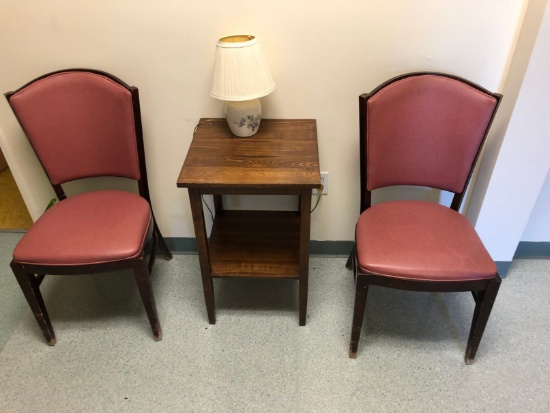 (2) Vinyl upholstered chairs & Oak Table