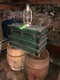 (2) Antique Wooden Barrels & Steamer Trunk