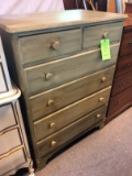 6-Drawer Pine Dresser w/ Green Stain Finish