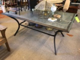 Outdoor Glass Patio Table w/ Umbrella Hole